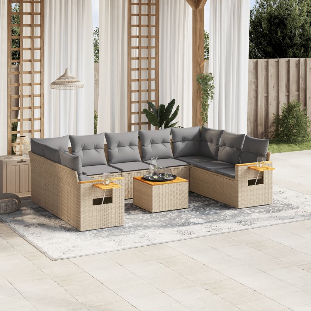 10-delige Loungeset met kussens poly rattan beige is nu te koop bij PeponiXL, paradijselijk wonen!