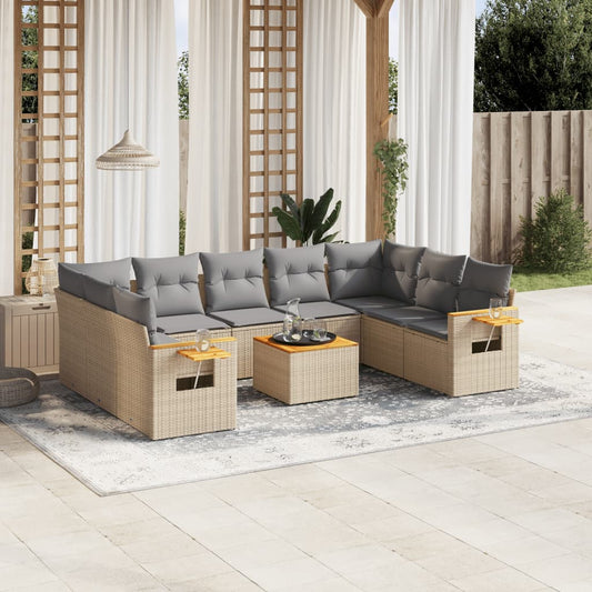 10-delige Loungeset met kussens poly rattan beige is nu te koop bij PeponiXL, paradijselijk wonen!