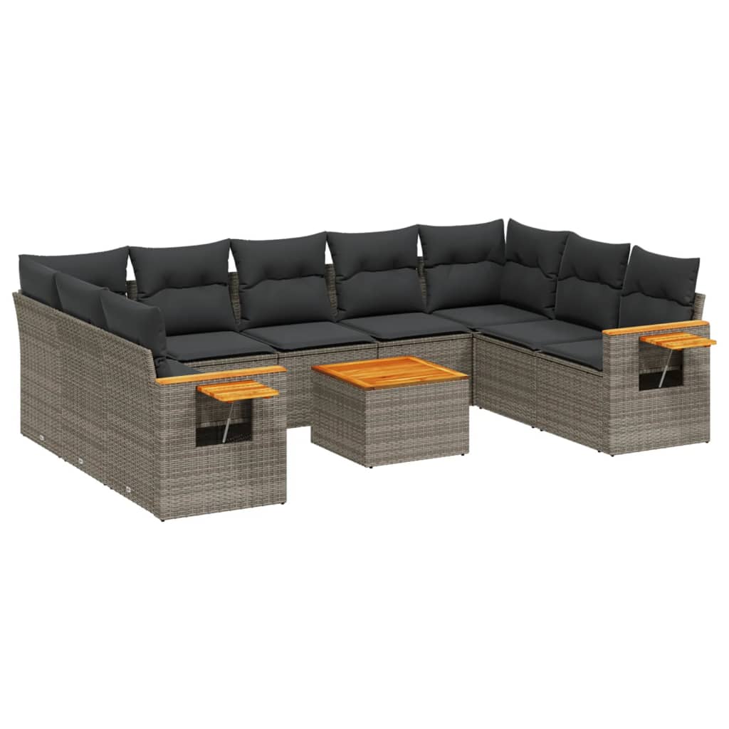 10-delige Loungeset met kussens poly rattan grijs is nu te koop bij PeponiXL, paradijselijk wonen!