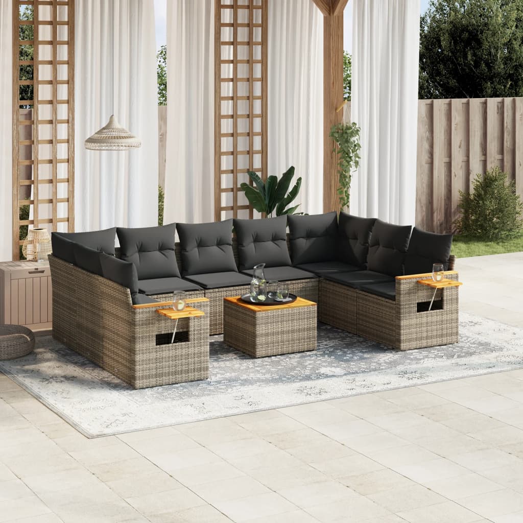 10-delige Loungeset met kussens poly rattan grijs is nu te koop bij PeponiXL, paradijselijk wonen!