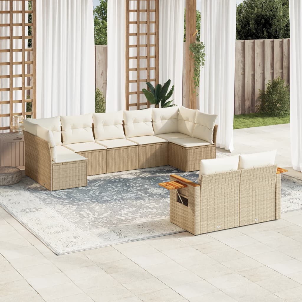 9-delige Loungeset met kussens poly rattan beige is nu te koop bij PeponiXL, paradijselijk wonen!