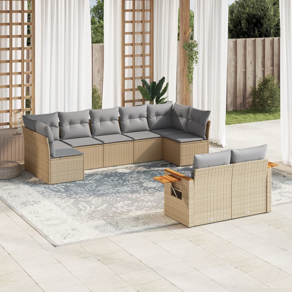 9-delige Loungeset met kussens poly rattan beige is nu te koop bij PeponiXL, paradijselijk wonen!