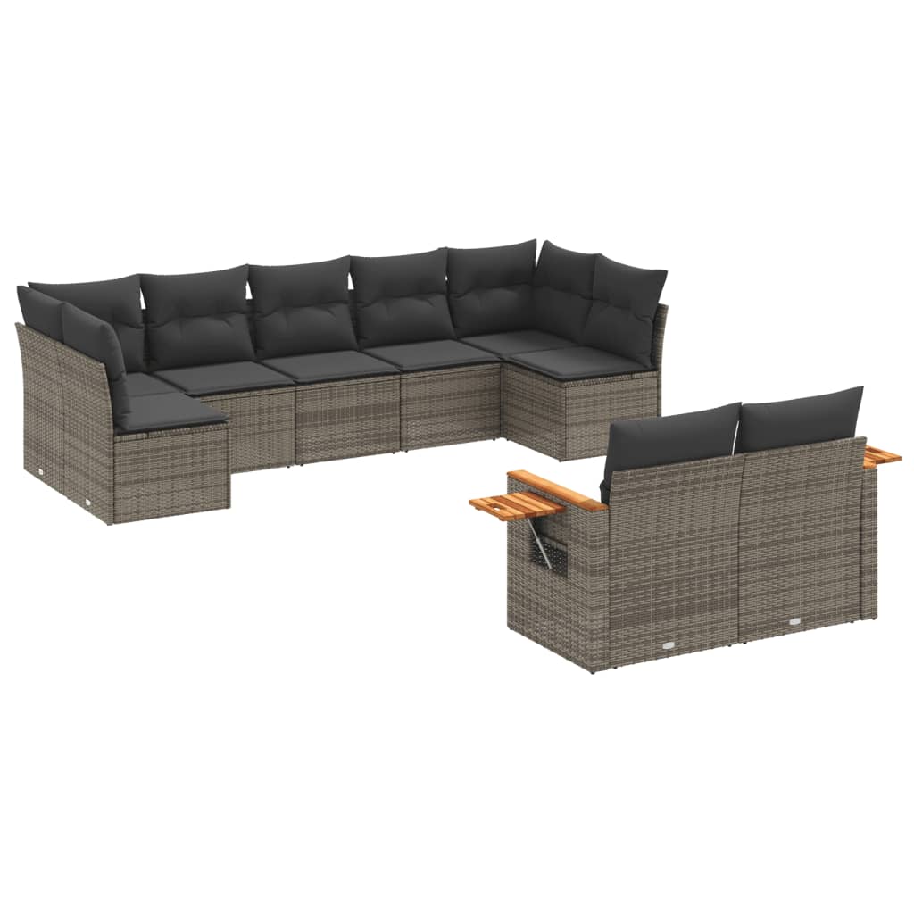 9-delige Loungeset met kussens poly rattan grijs is nu te koop bij PeponiXL, paradijselijk wonen!