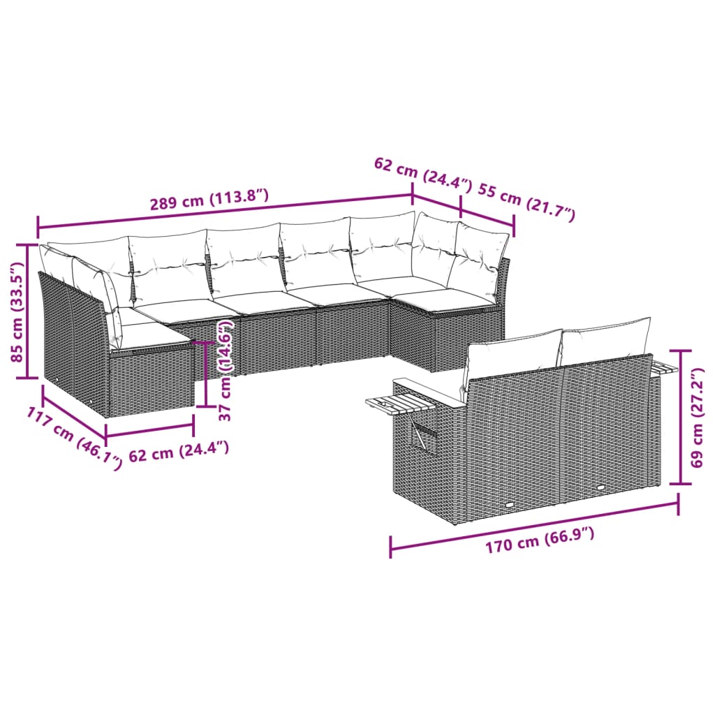 9-delige Loungeset met kussens poly rattan grijs is nu te koop bij PeponiXL, paradijselijk wonen!
