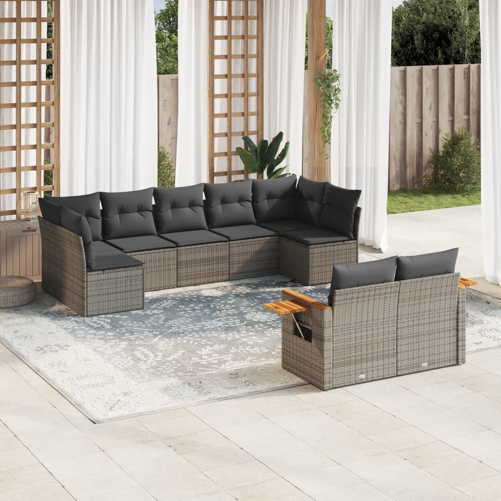 9-delige Loungeset met kussens poly rattan grijs is nu te koop bij PeponiXL, paradijselijk wonen!