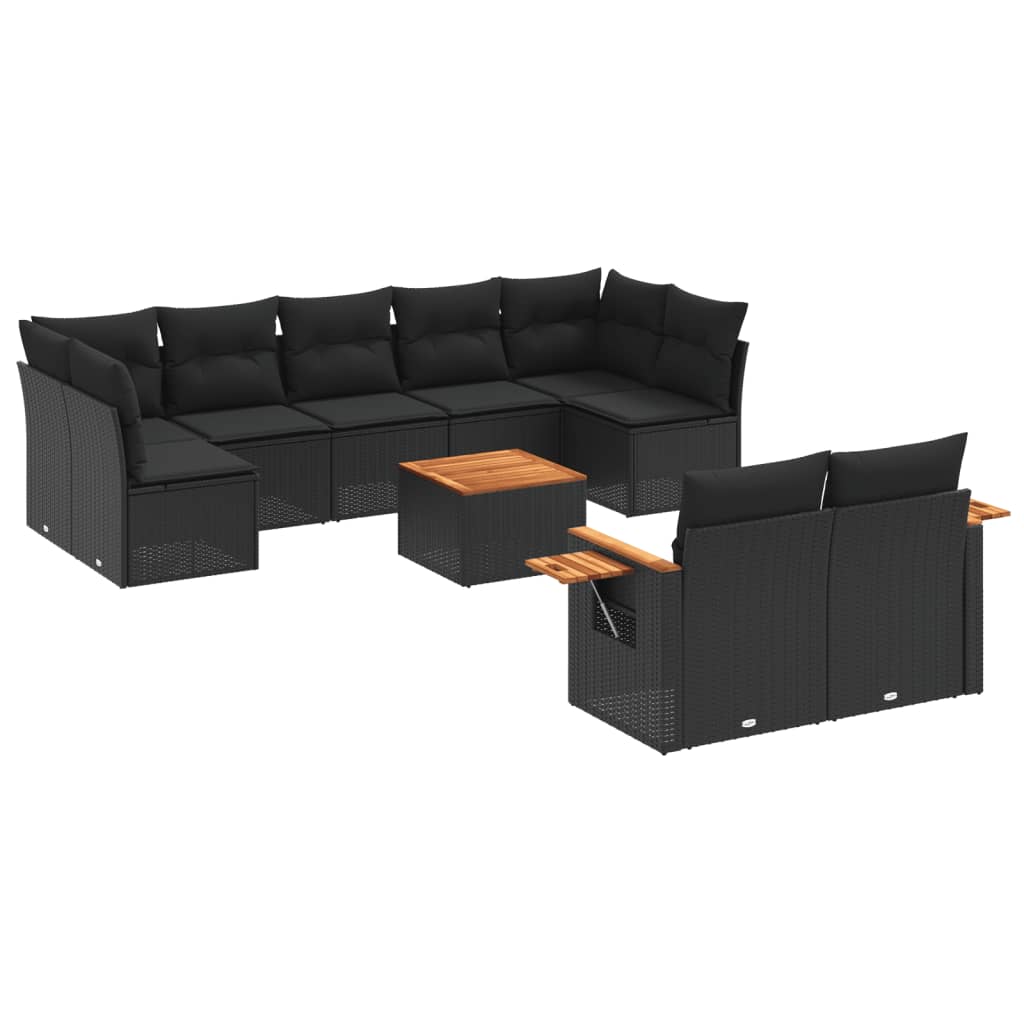 10-delige Loungeset met kussens poly rattan zwart is nu te koop bij PeponiXL, paradijselijk wonen!