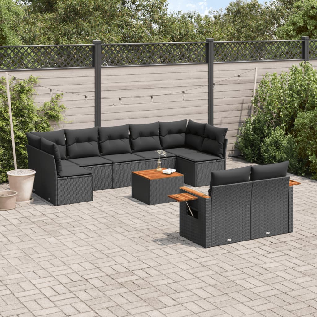 10-delige Loungeset met kussens poly rattan zwart is nu te koop bij PeponiXL, paradijselijk wonen!