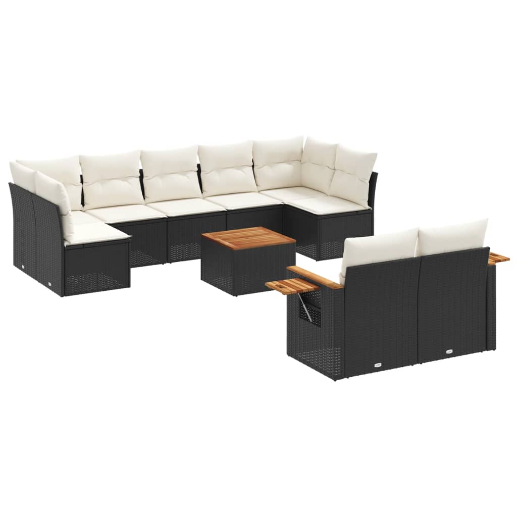 10-delige Loungeset met kussens poly rattan zwart is nu te koop bij PeponiXL, paradijselijk wonen!