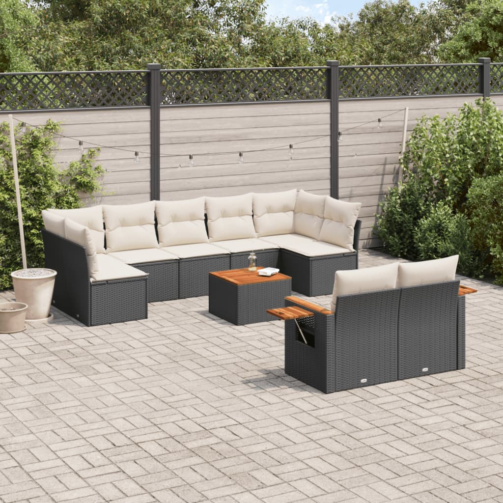 10-delige Loungeset met kussens poly rattan zwart is nu te koop bij PeponiXL, paradijselijk wonen!