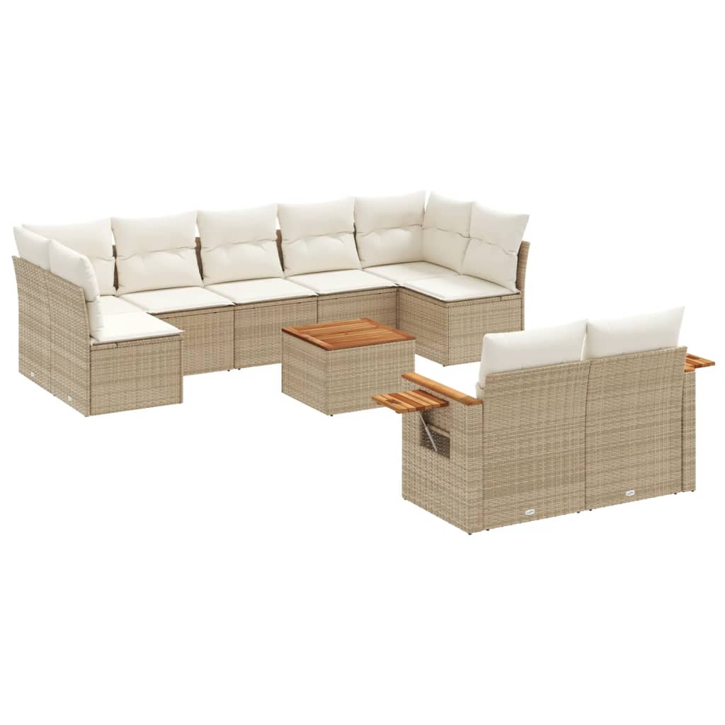 10-delige Loungeset met kussens poly rattan beige is nu te koop bij PeponiXL, paradijselijk wonen!