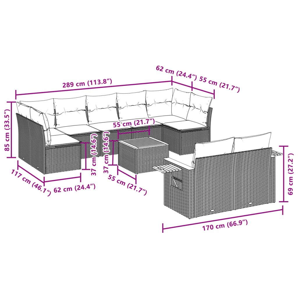 10-delige Loungeset met kussens poly rattan beige is nu te koop bij PeponiXL, paradijselijk wonen!