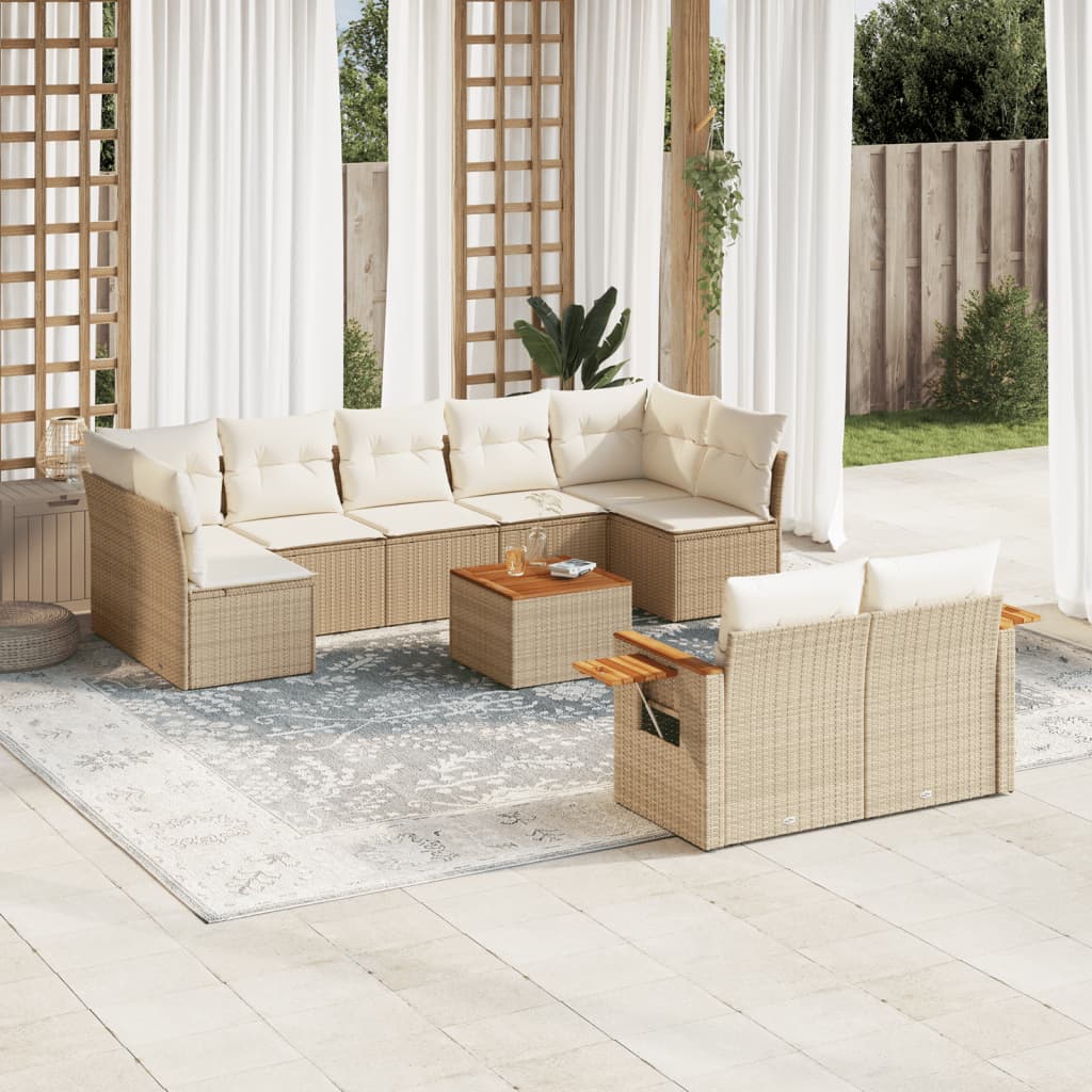 10-delige Loungeset met kussens poly rattan beige is nu te koop bij PeponiXL, paradijselijk wonen!
