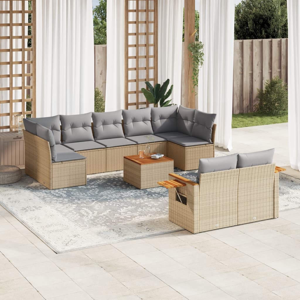 10-delige Loungeset met kussens poly rattan beige is nu te koop bij PeponiXL, paradijselijk wonen!