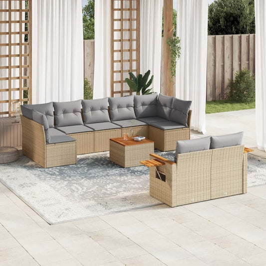 10-delige Loungeset met kussens poly rattan beige is nu te koop bij PeponiXL, paradijselijk wonen!