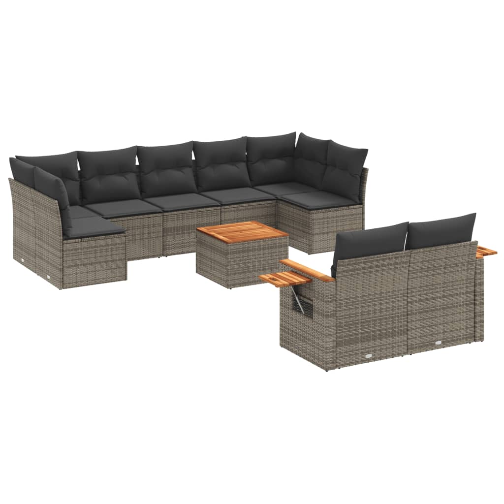 10-delige Loungeset met kussens poly rattan grijs is nu te koop bij PeponiXL, paradijselijk wonen!