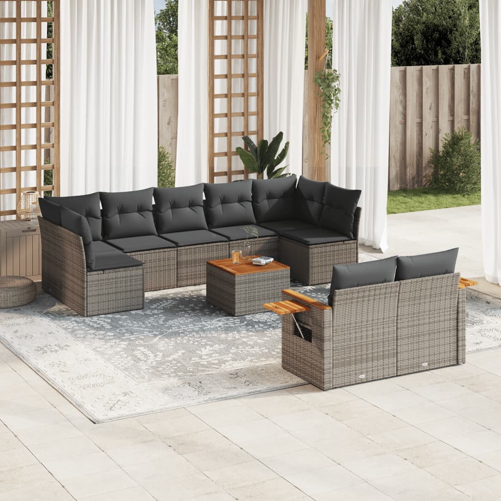 10-delige Loungeset met kussens poly rattan grijs is nu te koop bij PeponiXL, paradijselijk wonen!