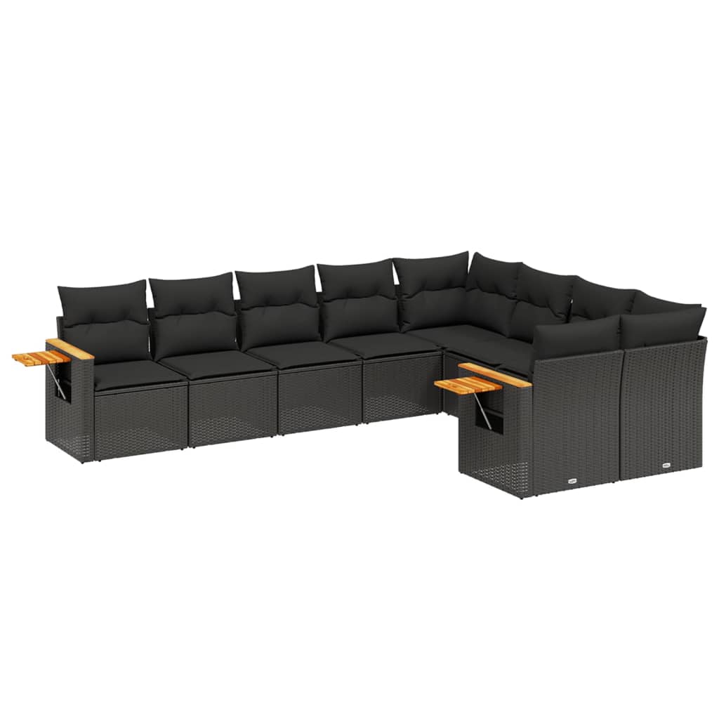 9-delige Loungeset met kussens poly rattan zwart is nu te koop bij PeponiXL, paradijselijk wonen!