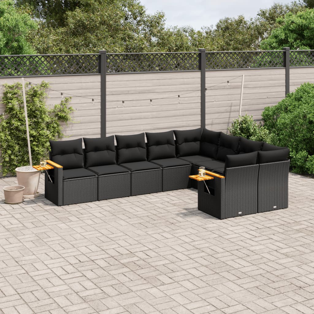9-delige Loungeset met kussens poly rattan zwart is nu te koop bij PeponiXL, paradijselijk wonen!