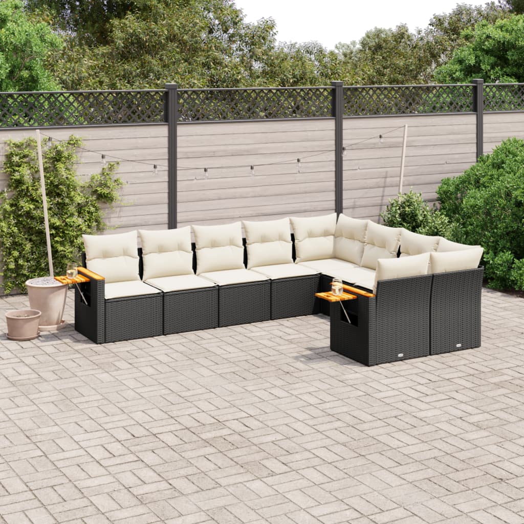 9-delige Loungeset met kussens poly rattan zwart is nu te koop bij PeponiXL, paradijselijk wonen!