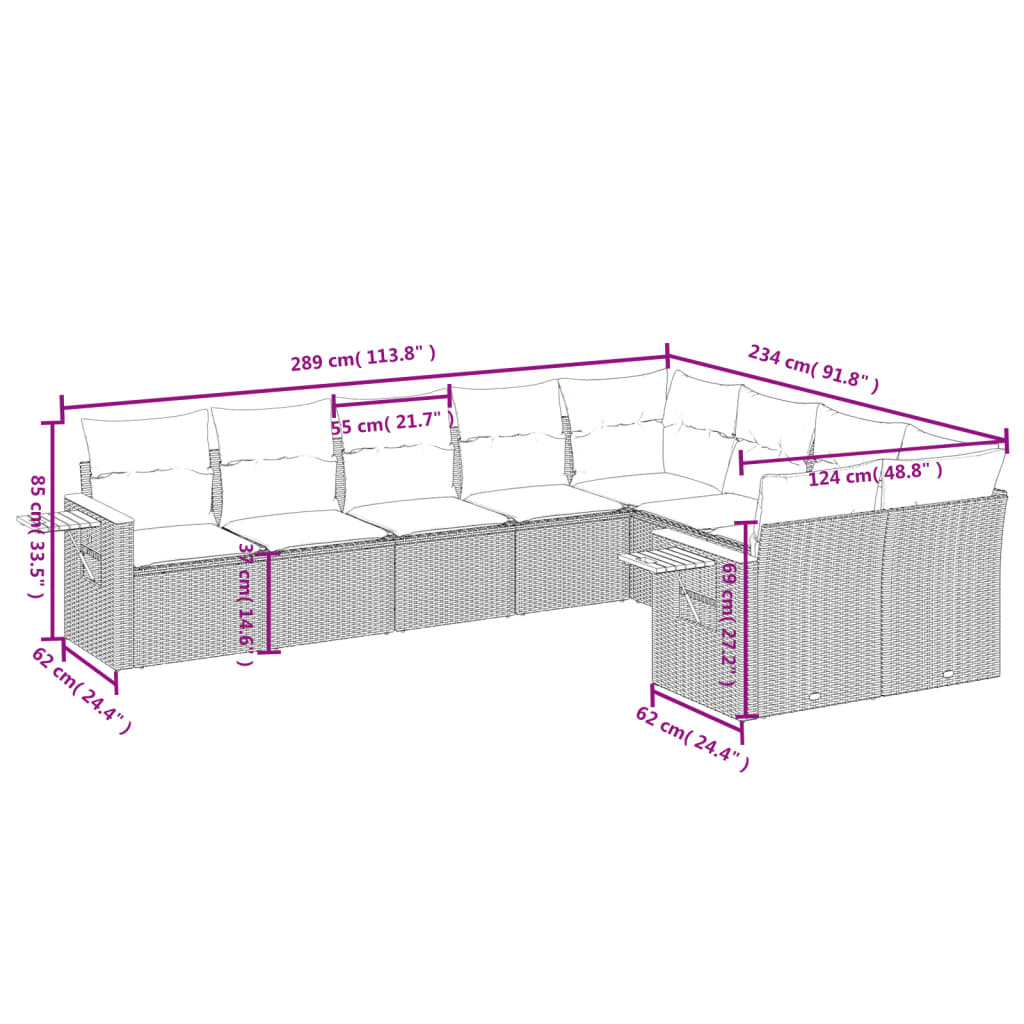 9-delige Loungeset met kussens poly rattan beige is nu te koop bij PeponiXL, paradijselijk wonen!