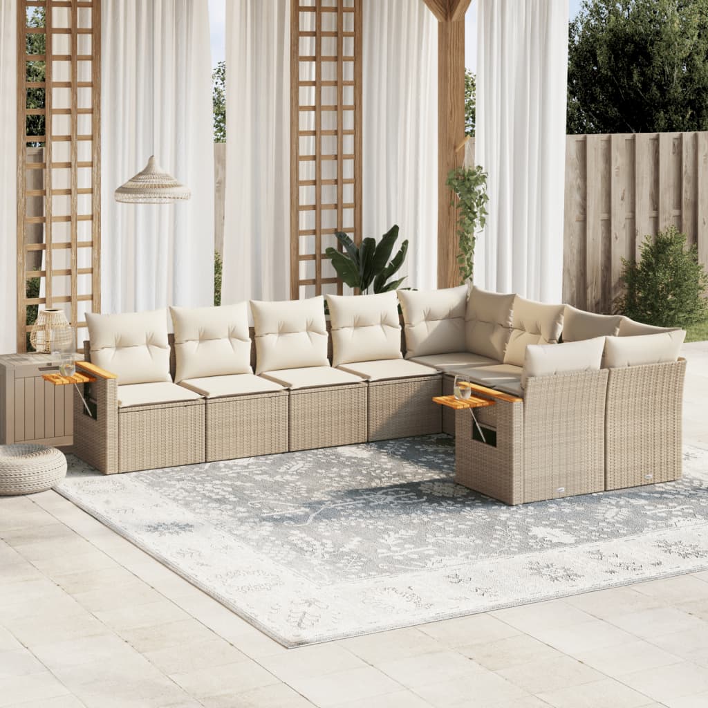 9-delige Loungeset met kussens poly rattan beige is nu te koop bij PeponiXL, paradijselijk wonen!