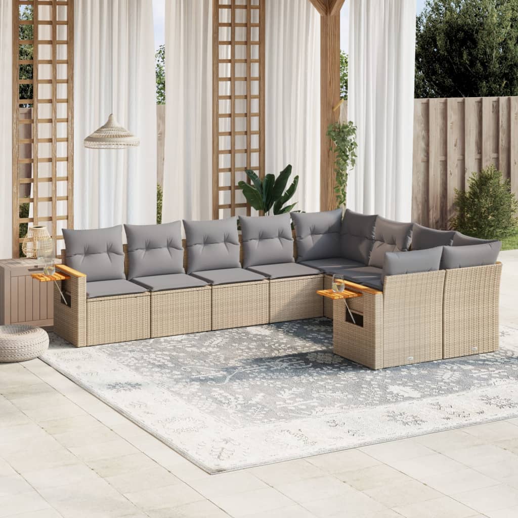 9-delige Loungeset met kussens poly rattan beige is nu te koop bij PeponiXL, paradijselijk wonen!