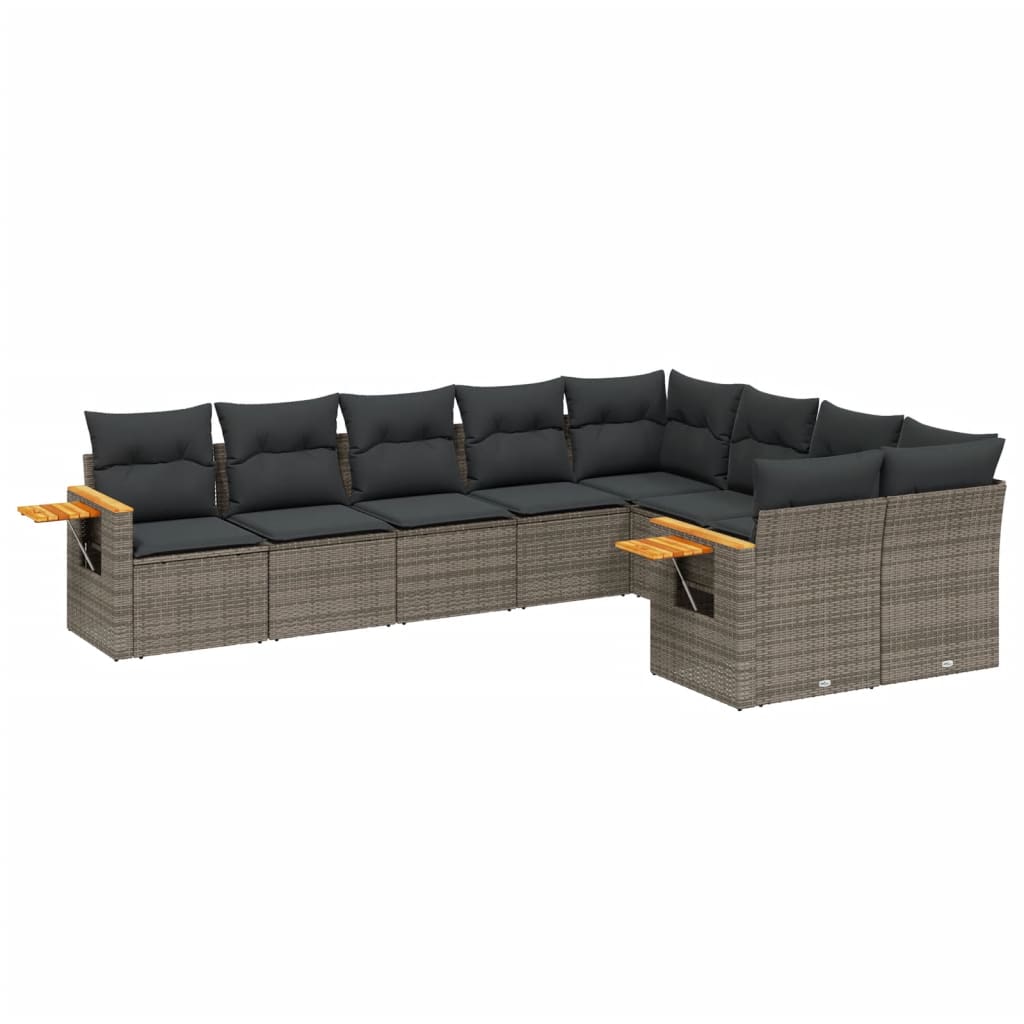 9-delige Loungeset met kussens poly rattan grijs is nu te koop bij PeponiXL, paradijselijk wonen!