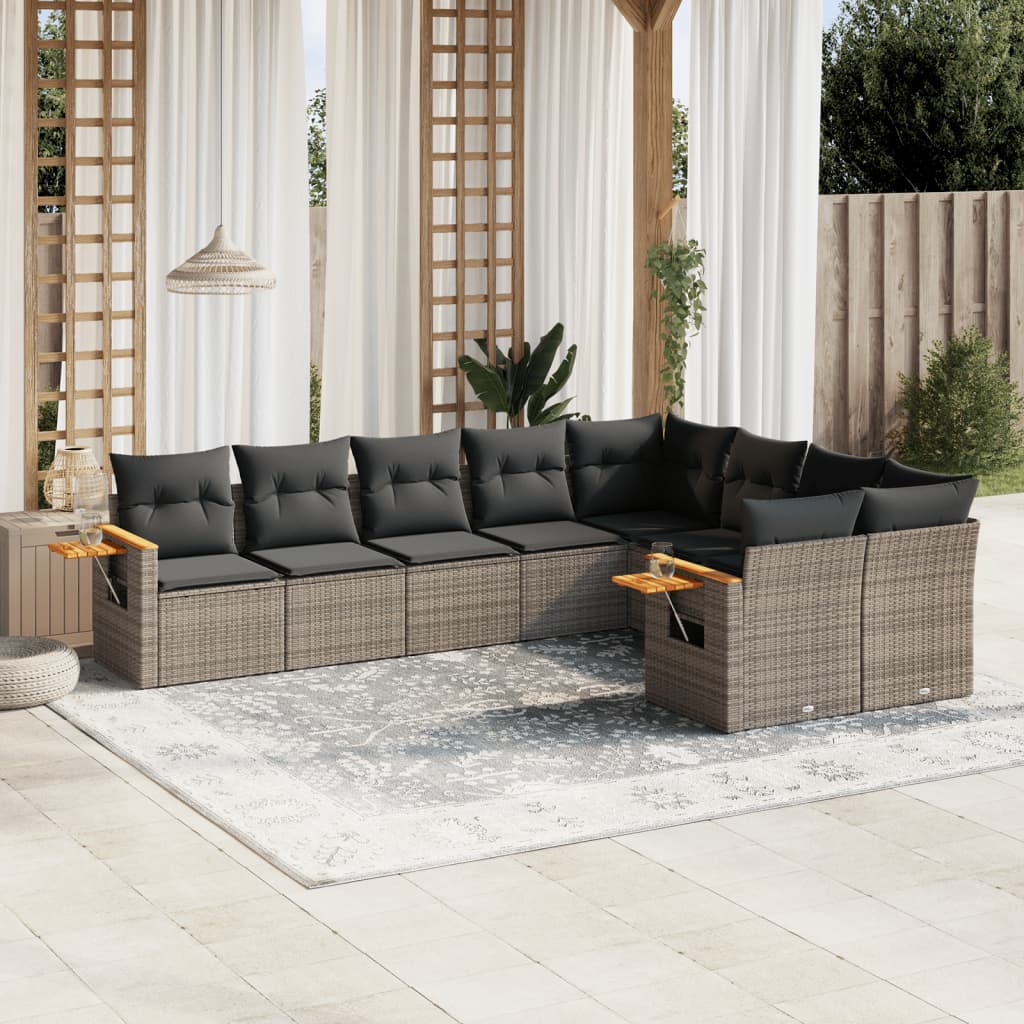 9-delige Loungeset met kussens poly rattan grijs is nu te koop bij PeponiXL, paradijselijk wonen!
