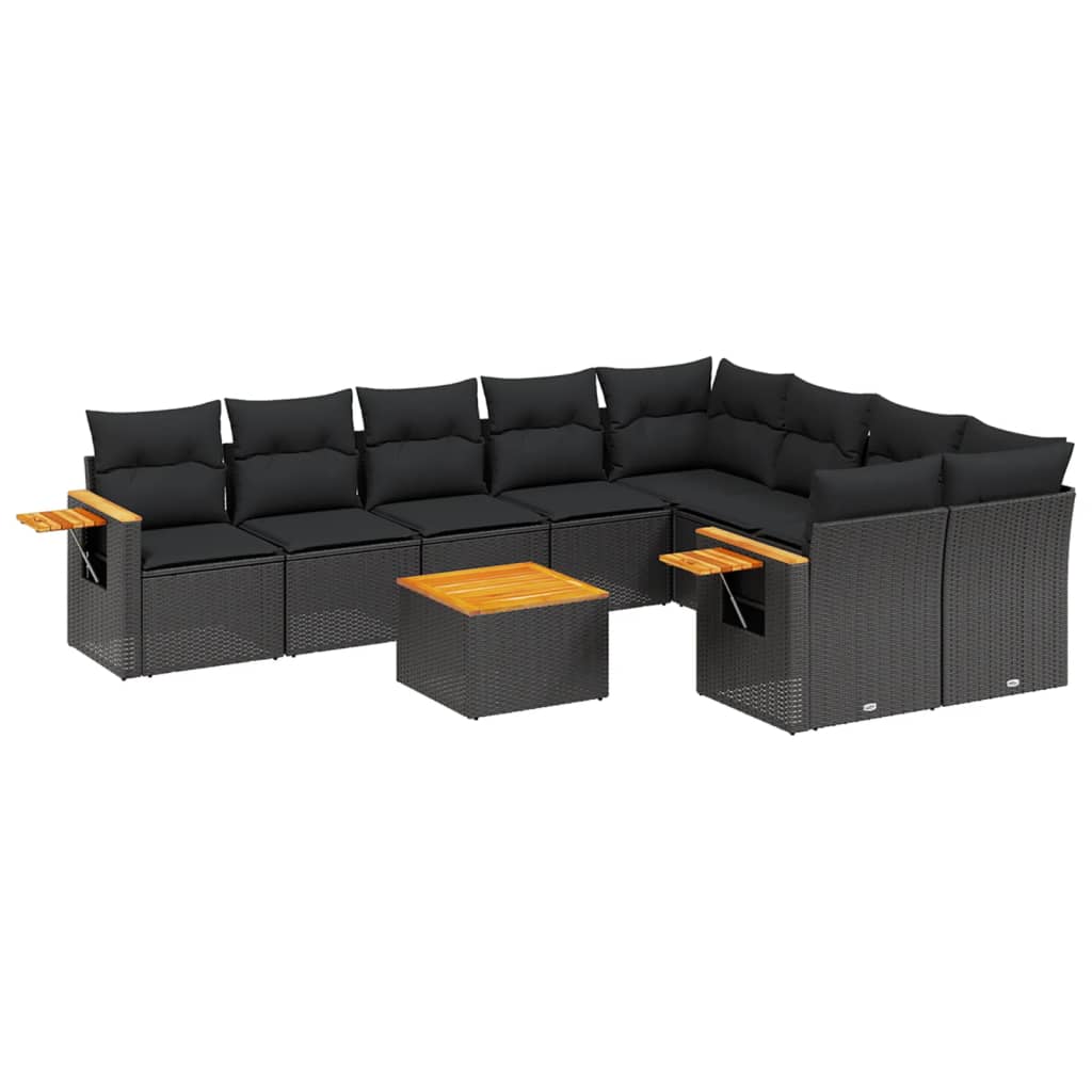 10-delige Loungeset met kussens poly rattan zwart is nu te koop bij PeponiXL, paradijselijk wonen!