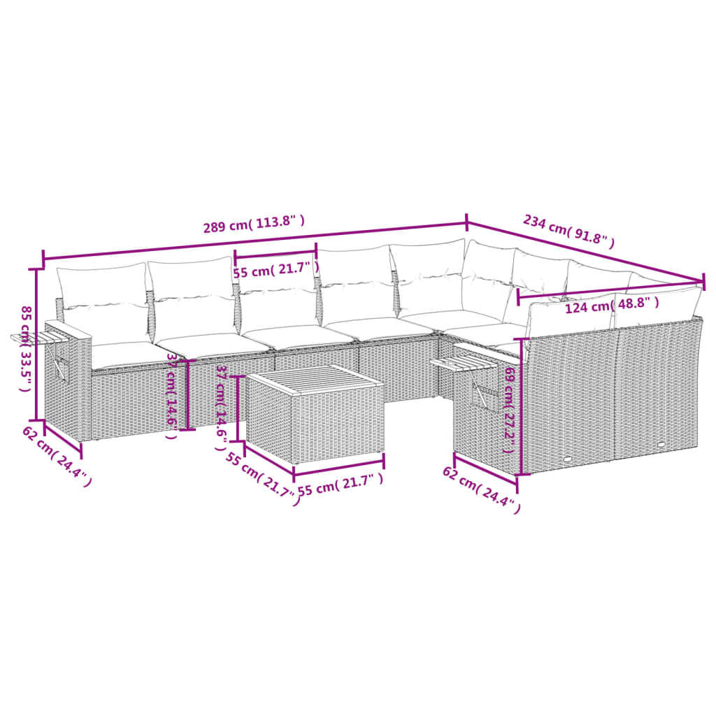 10-delige Loungeset met kussens poly rattan zwart is nu te koop bij PeponiXL, paradijselijk wonen!