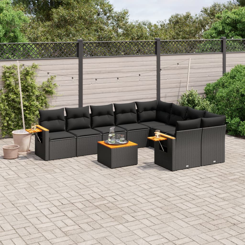 10-delige Loungeset met kussens poly rattan zwart is nu te koop bij PeponiXL, paradijselijk wonen!