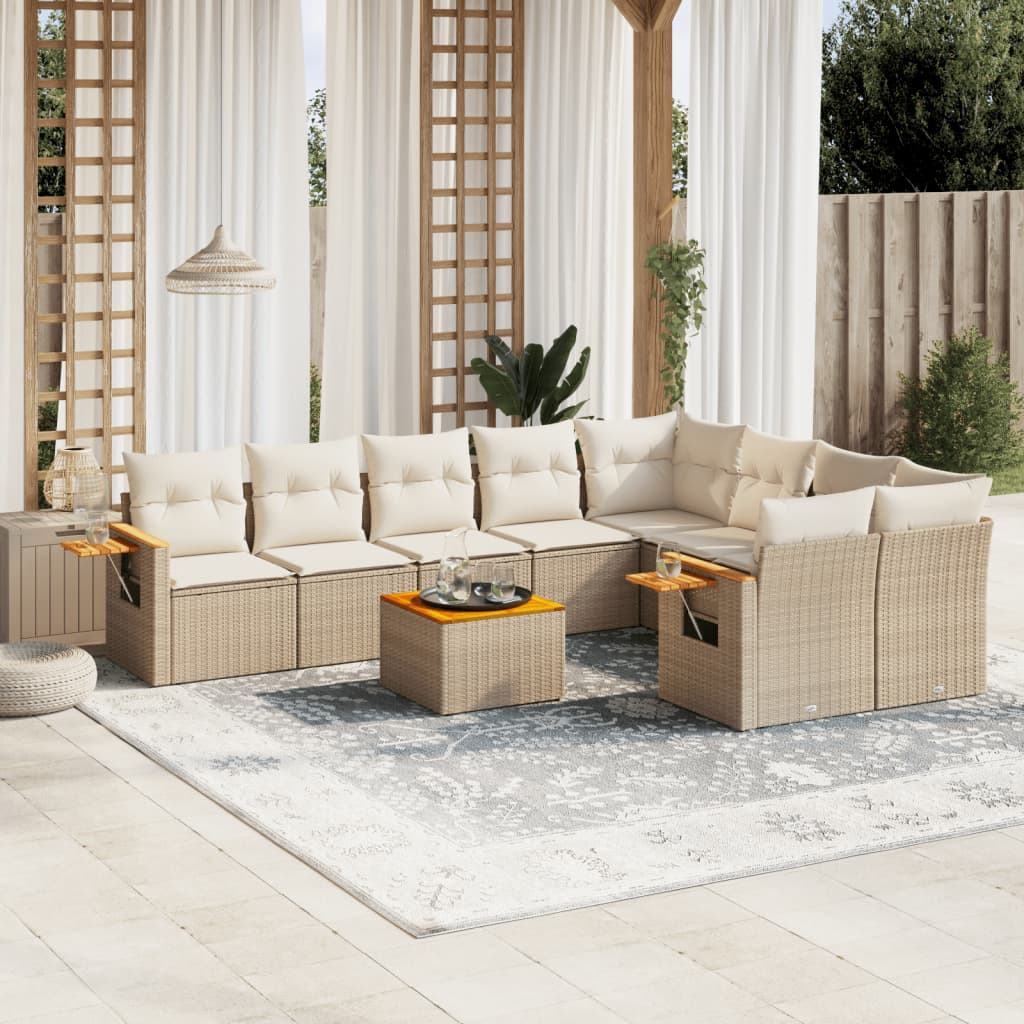 10-delige Loungeset met kussens poly rattan beige is nu te koop bij PeponiXL, paradijselijk wonen!