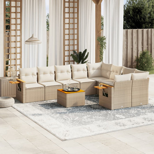 10-delige Loungeset met kussens poly rattan beige is nu te koop bij PeponiXL, paradijselijk wonen!