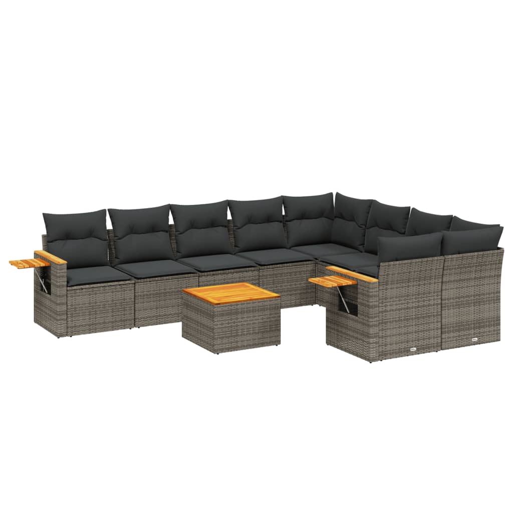 10-delige Loungeset met kussens poly rattan grijs is nu te koop bij PeponiXL, paradijselijk wonen!