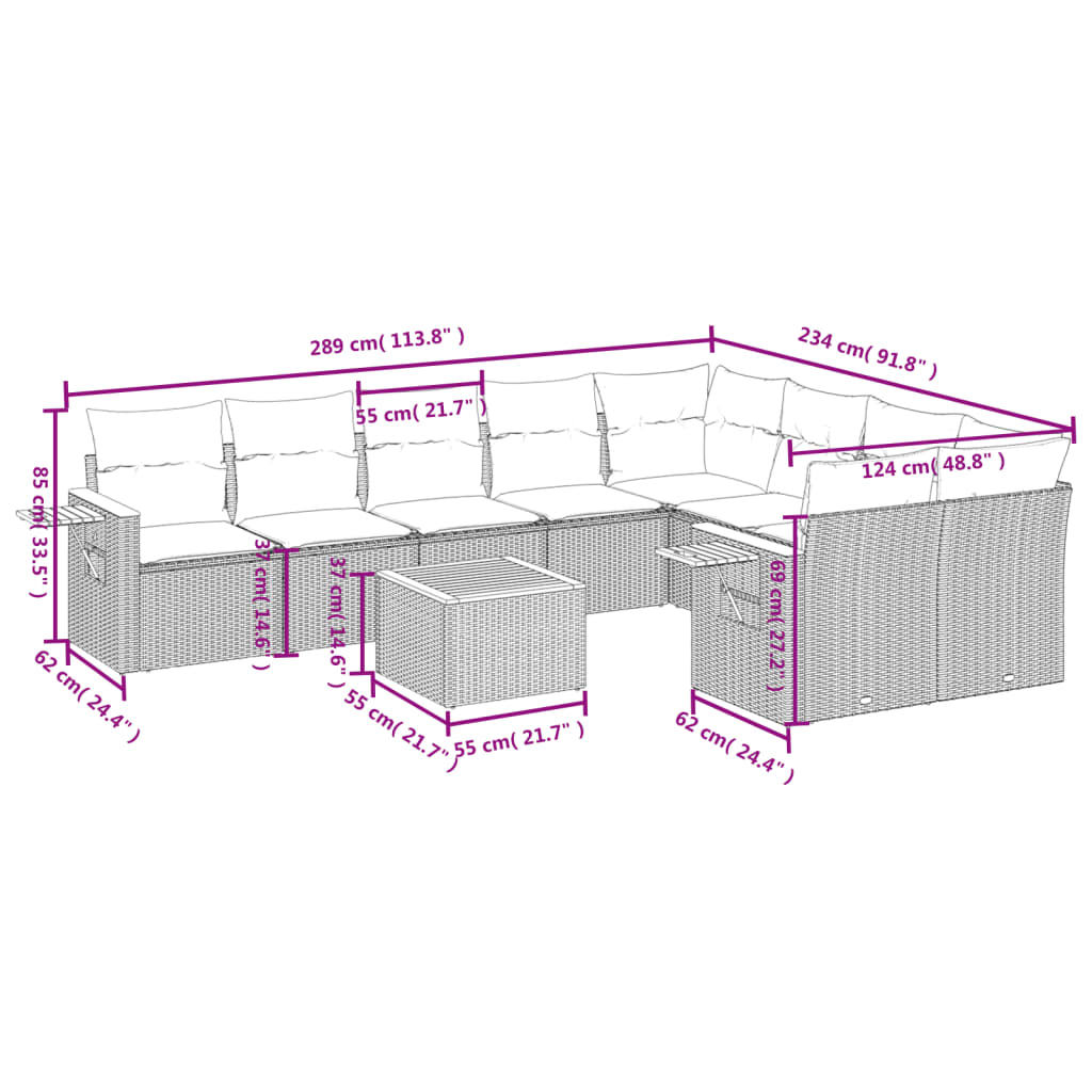 10-delige Loungeset met kussens poly rattan grijs is nu te koop bij PeponiXL, paradijselijk wonen!
