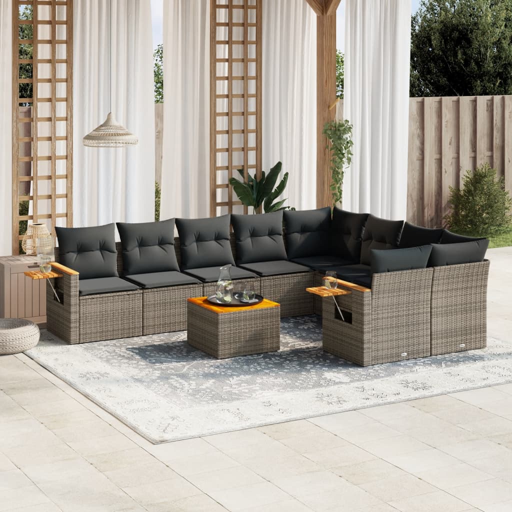 10-delige Loungeset met kussens poly rattan grijs is nu te koop bij PeponiXL, paradijselijk wonen!