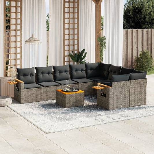 10-delige Loungeset met kussens poly rattan grijs is nu te koop bij PeponiXL, paradijselijk wonen!