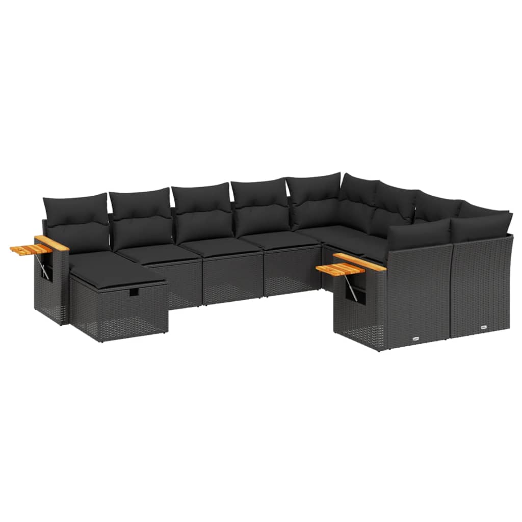 10-delige Loungeset met kussens poly rattan zwart is nu te koop bij PeponiXL, paradijselijk wonen!