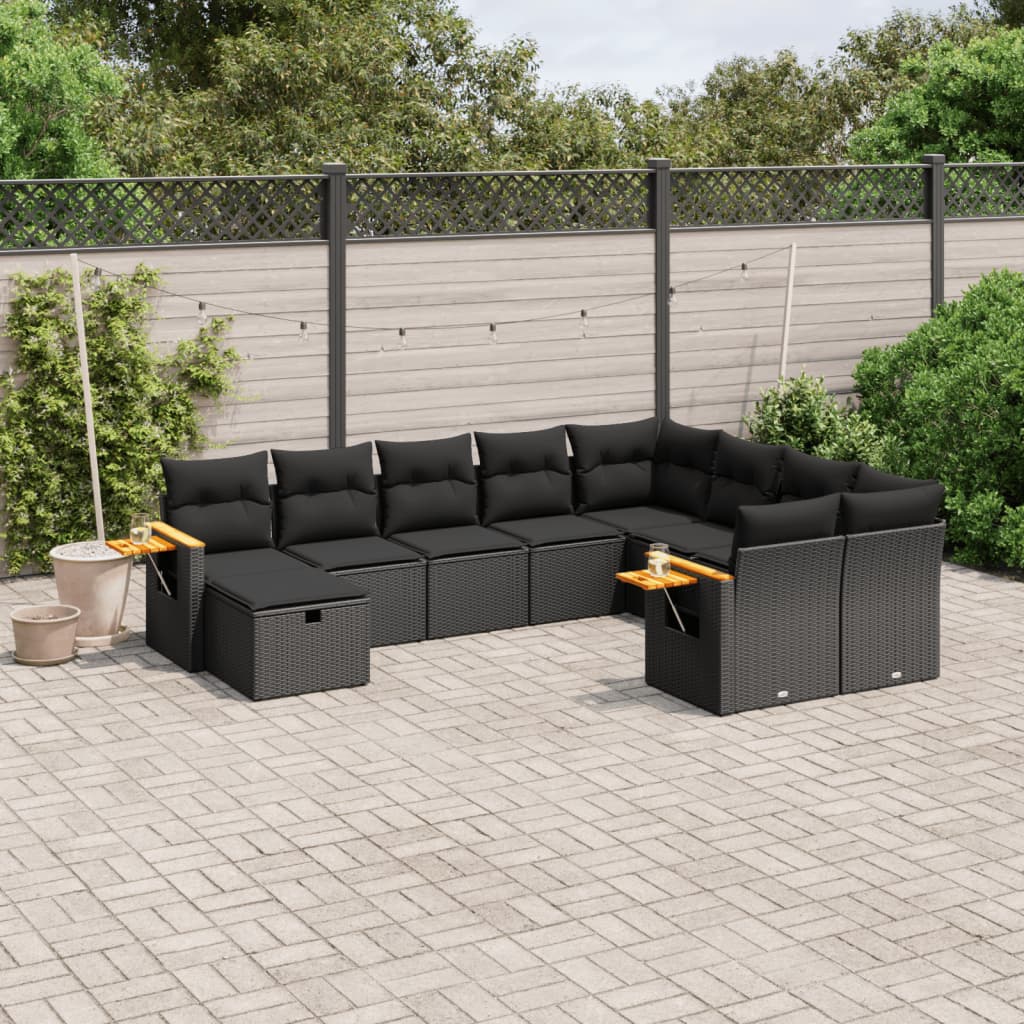 10-delige Loungeset met kussens poly rattan zwart is nu te koop bij PeponiXL, paradijselijk wonen!