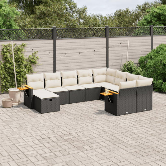 10-delige Loungeset met kussens poly rattan zwart is nu te koop bij PeponiXL, paradijselijk wonen!