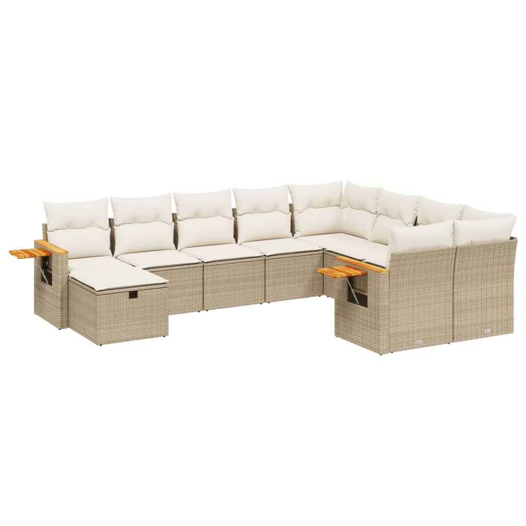 10-delige Loungeset met kussens poly rattan beige is nu te koop bij PeponiXL, paradijselijk wonen!