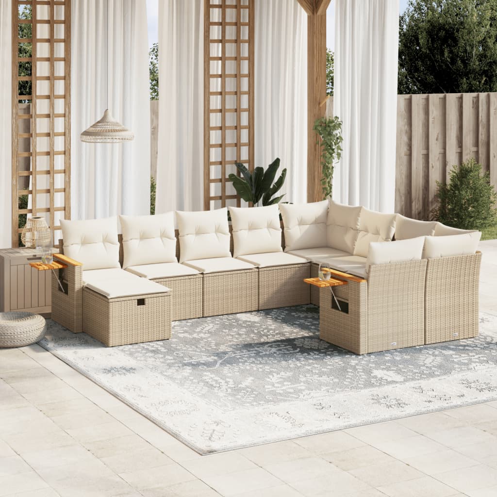 10-delige Loungeset met kussens poly rattan beige is nu te koop bij PeponiXL, paradijselijk wonen!