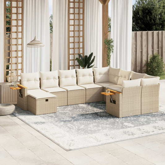 10-delige Loungeset met kussens poly rattan beige is nu te koop bij PeponiXL, paradijselijk wonen!