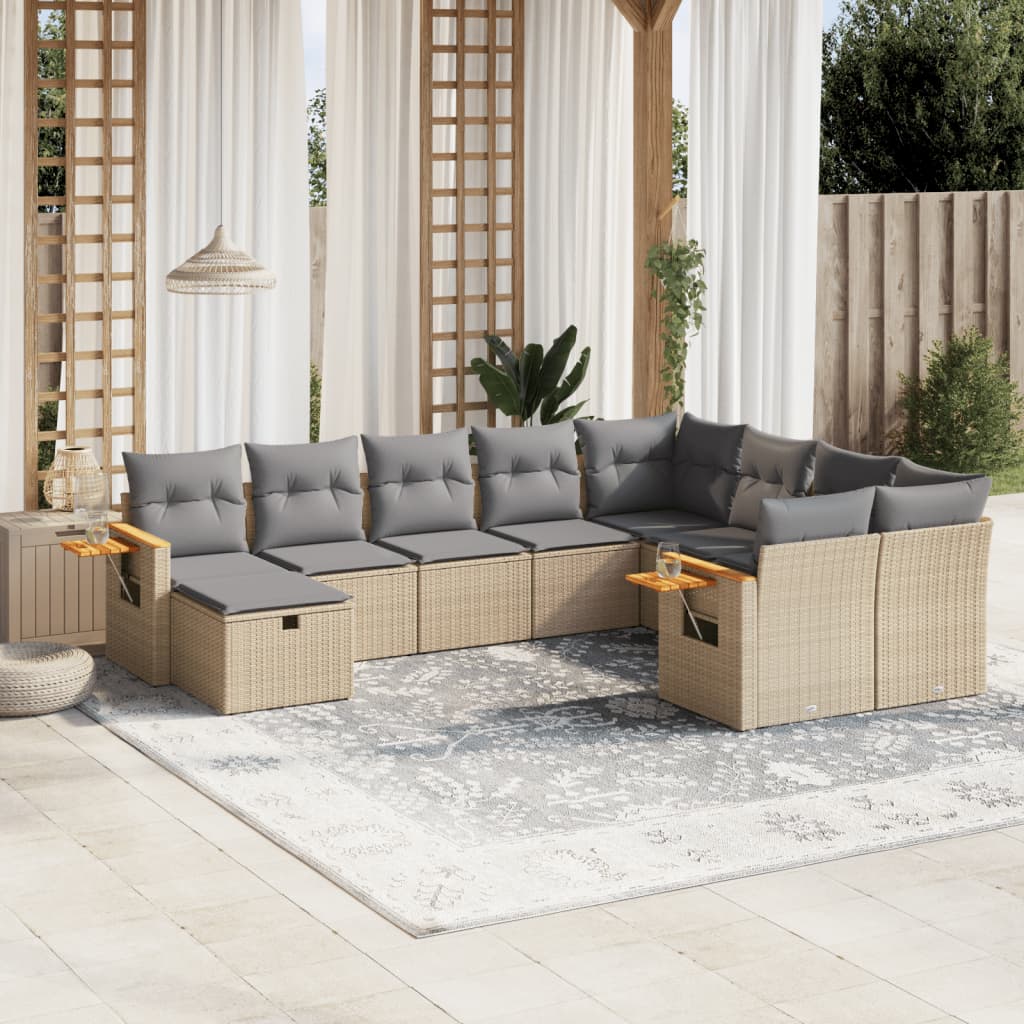 10-delige Loungeset met kussens poly rattan beige is nu te koop bij PeponiXL, paradijselijk wonen!