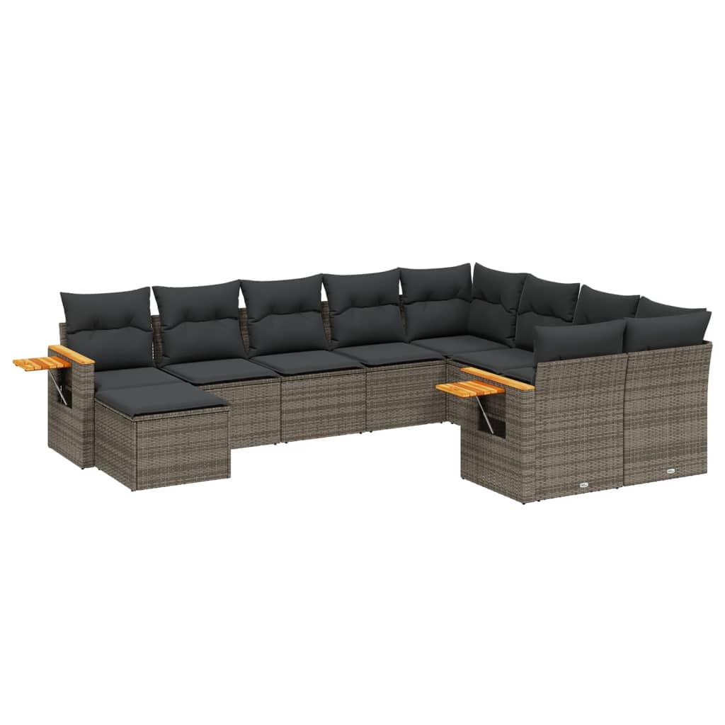 10-delige Loungeset met kussens poly rattan grijs is nu te koop bij PeponiXL, paradijselijk wonen!