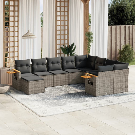10-delige Loungeset met kussens poly rattan grijs is nu te koop bij PeponiXL, paradijselijk wonen!