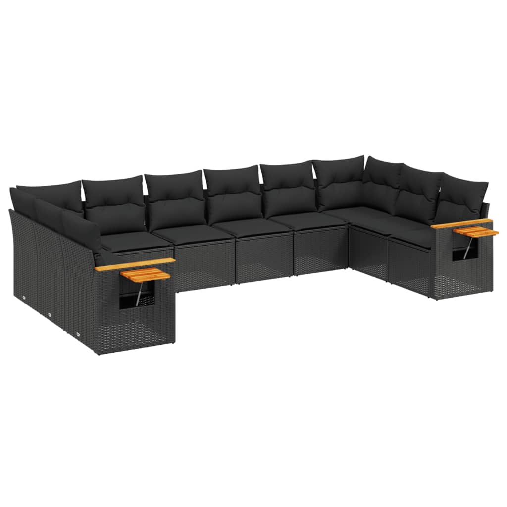 10-delige Loungeset met kussens poly rattan zwart is nu te koop bij PeponiXL, paradijselijk wonen!