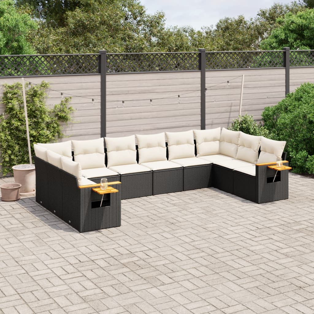 10-delige Loungeset met kussens poly rattan zwart is nu te koop bij PeponiXL, paradijselijk wonen!