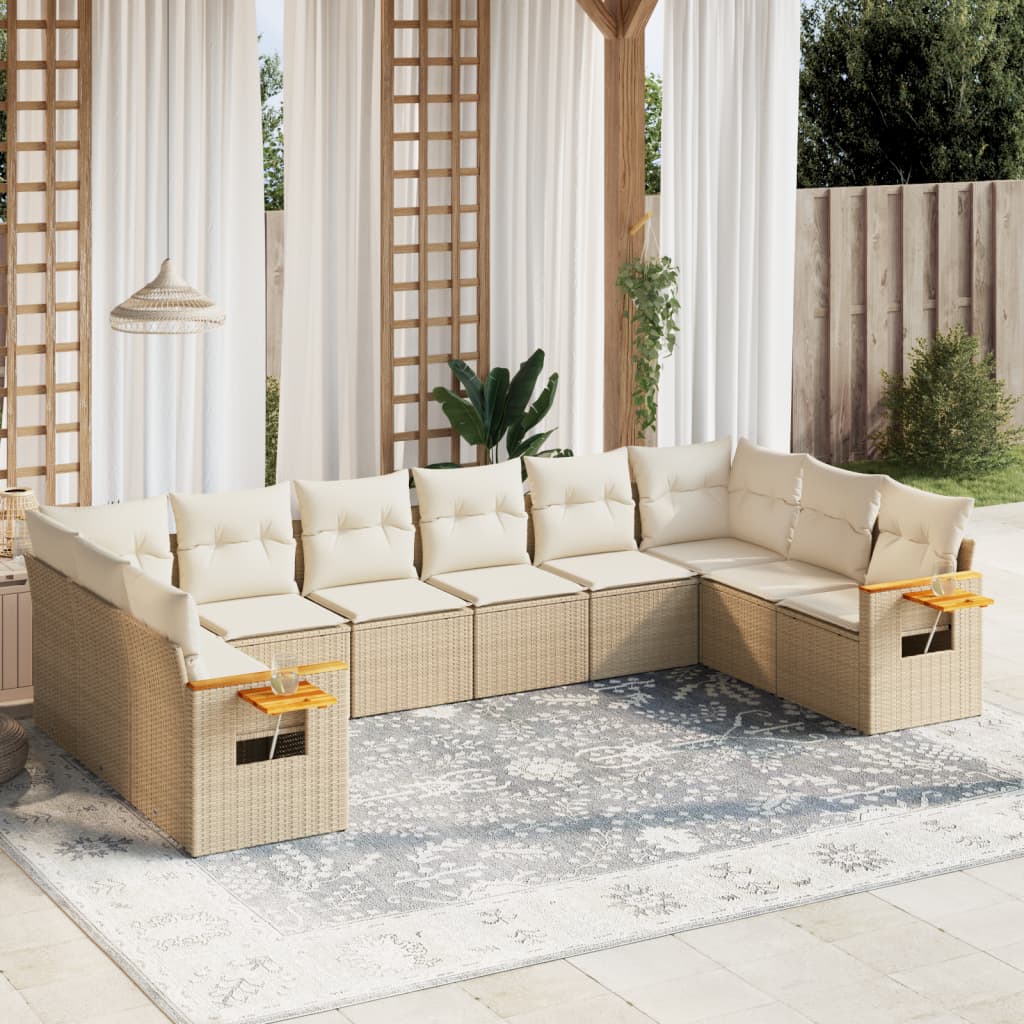 10-delige Loungeset met kussens poly rattan beige is nu te koop bij PeponiXL, paradijselijk wonen!