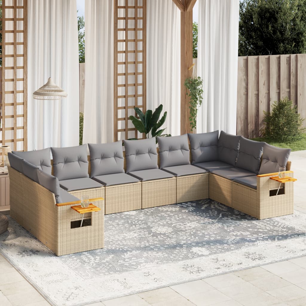 10-delige Loungeset met kussens poly rattan beige is nu te koop bij PeponiXL, paradijselijk wonen!